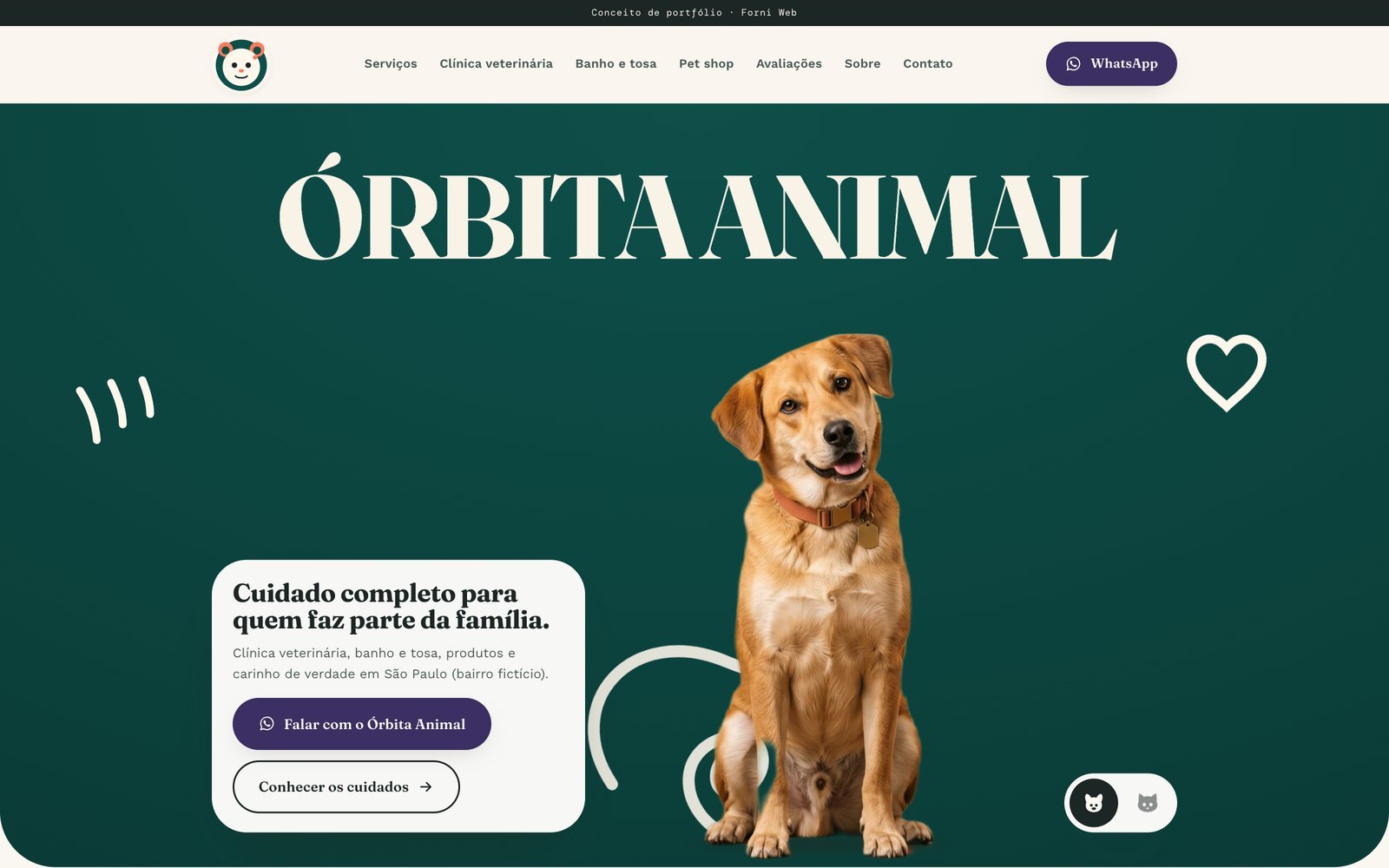 Captura real da página inicial do projeto Órbita Animal.